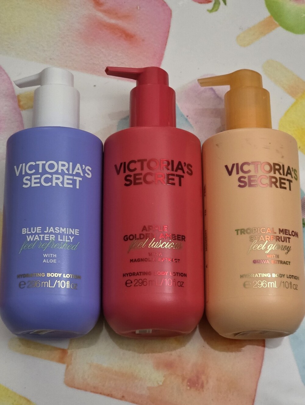Victoria's Secret Triple Pack Lotion Set NEW — Purple, Pink, Peach Bottles
